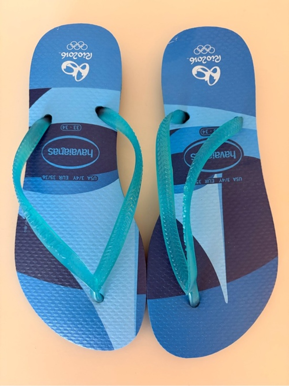 Havaianas Rio 2016 Olympics Limited Edition Flip Flops Blue Teal 33-34 US 3-4Y
